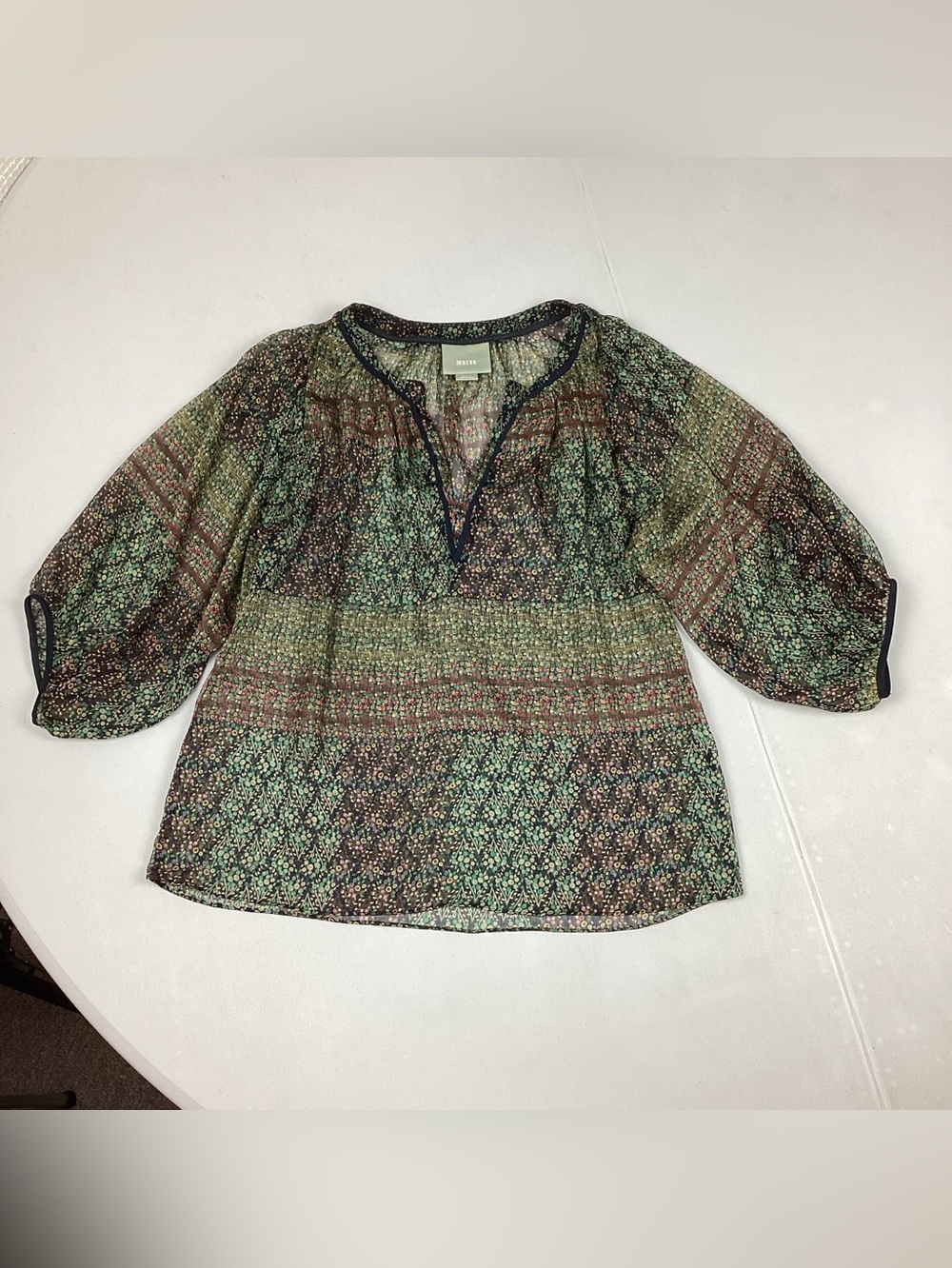 Anthropologie MAEVE Sheer Floral V-Neck Blouse Small